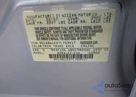 2007 Nissan Sentra 2.0S из США, поврежденный, VIN 3N1AB61E27L703417